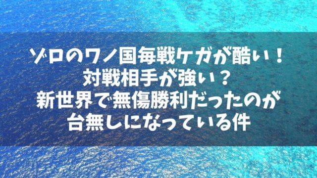 ゾロのワノ国毎戦ケガが酷い！新世界で無傷勝利だったのが台無しになっている件